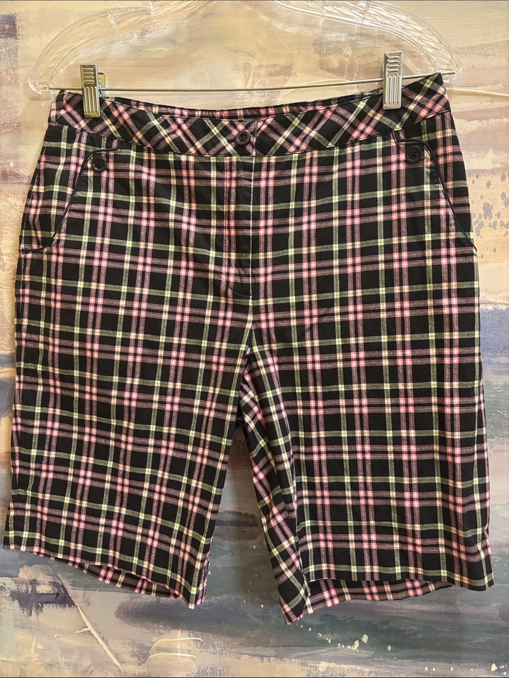 EP Pro Pink and Black Plaid Women's Bermuda Shorts